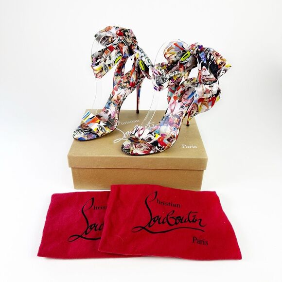 Christian Louboutin Shoes - CHRISTIAN LOUBOUTIN Du Desert Pop Art Ankle Tie Sandal Size 39 US 8.5 Heel